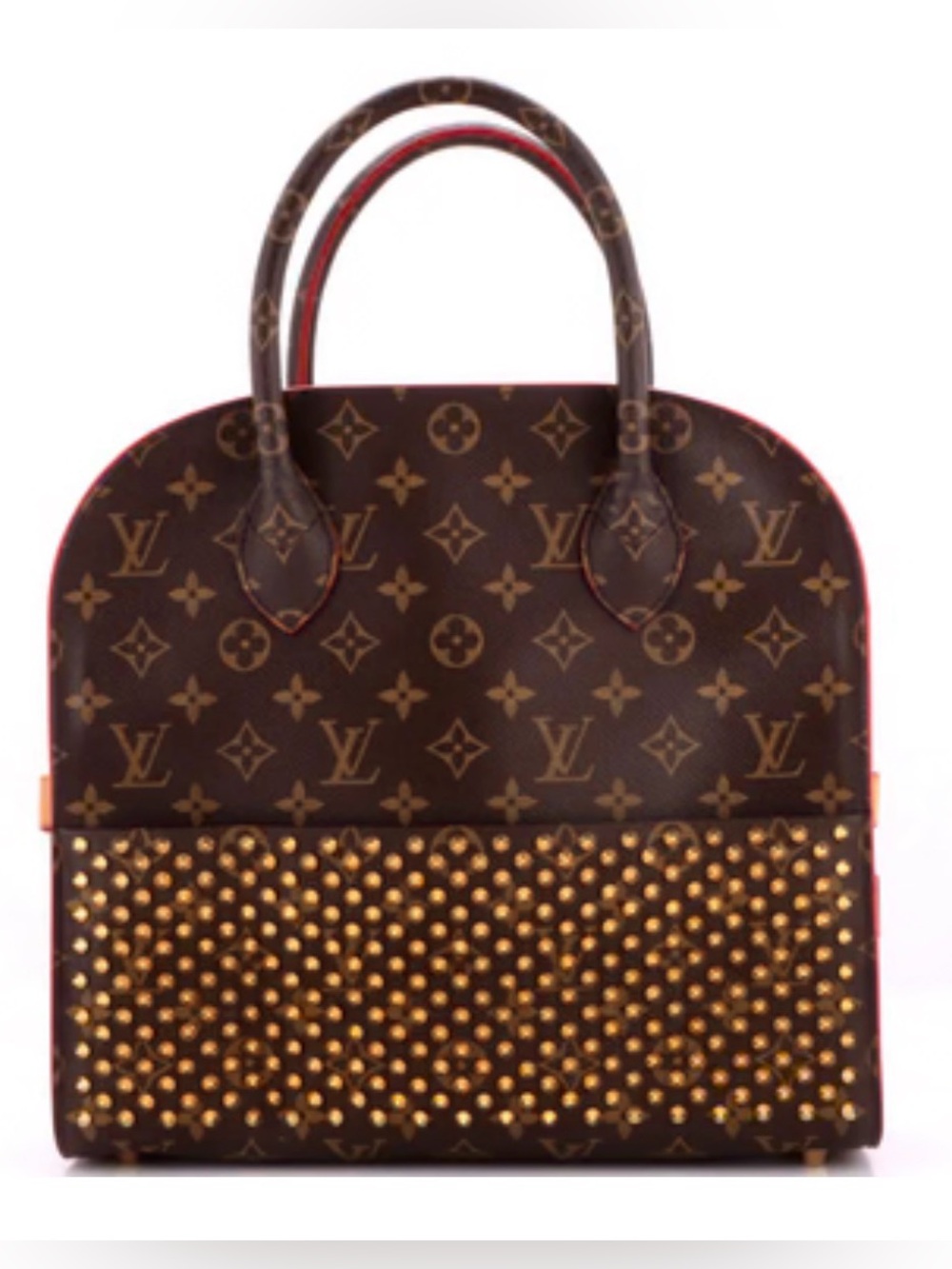 Louis Vuitton Brown Monogram Satchel with Gold Studs